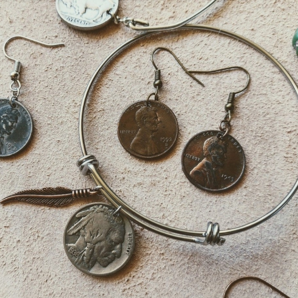 New Handmade Indian Head Buffalo Nickel Adjustable Silver Bracelet Bangle